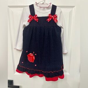 Rare Editions Girls Red Blue Polka Dots  Dress And Shirt Sz 4T Lady Bug Cotton